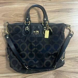 Vintage Coach black canvas tote bag purple interior